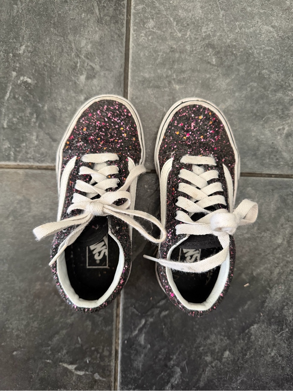 Vans Kids Black Glitter Sneakers with Pink and Gold Flecks
